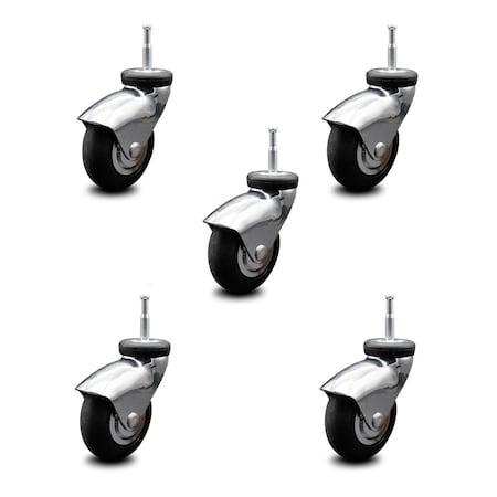 Service Caster 3 Inch Chrome Hooded Neoprene Rubber 5/16 Inch Grip Neck Stem Casters, 5PK SCC-GN03S310-NPRB-BC-5